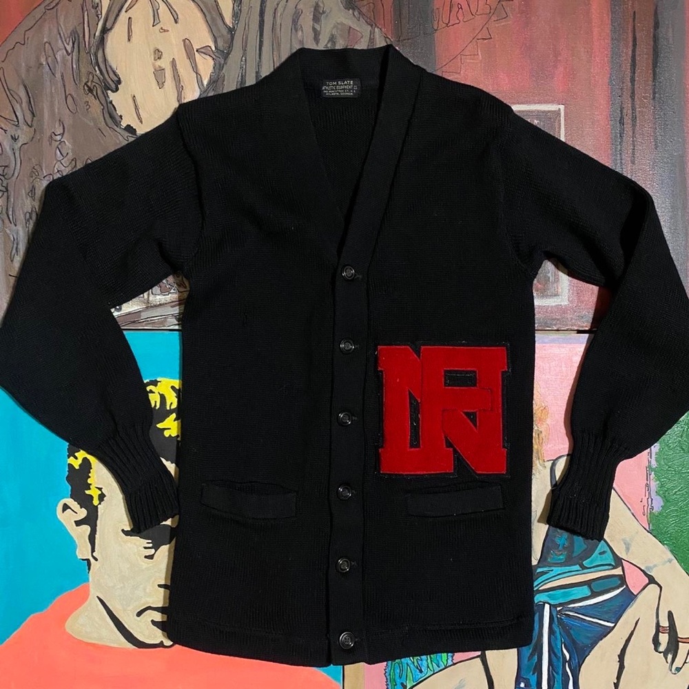 Vintage 50s Blanket Set Red Letter North Fulton Letterman Sweater Cardigan